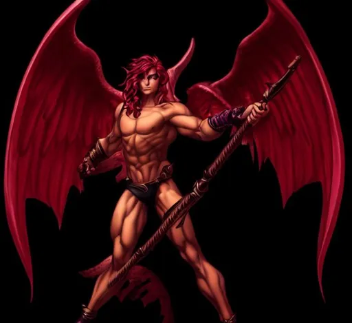 Prompt: make me a red skinned male incubus in the artstyle of eighties tabletop games. 