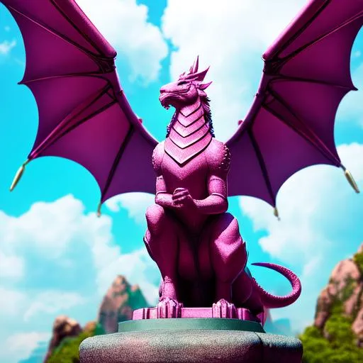 Prompt: CINMATIC FUTURISTIC portait FACE of a pinkish canine medieval dragon, STONE STATUE POSE, The overall aesthetic of the SCENE IS stylish and elegant, with a nod to vaporwave coloration and themes. 16K HDR