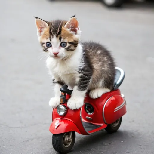 Prompt: Kitten on a scooter