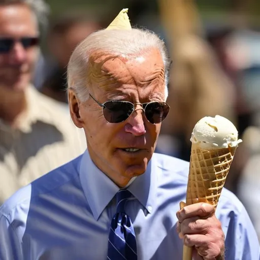 Prompt: Joe Biden with ice cream cone on his head