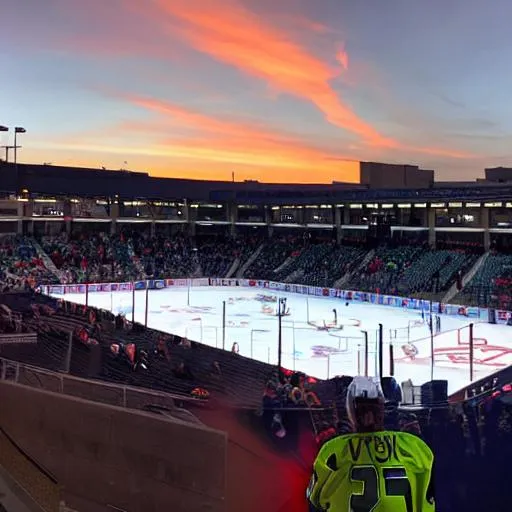 Prompt: Hockey stadium sunset