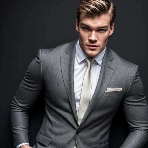 Prompt: Waist high Portrait of a beautiful and handsome Alan Ritchson in suit with tie,  perfect detailed face, detailed symmetric hazel eyes with circular iris, realistic, stunning realistic photograph, 3d render, octane render, intricately detailed, cinematic, trending on art station, Isometric, Centered hiper eallistic cover photo, awesome full color, hand drawn, dark, gritty, klimt, erte 64k, high definition, cinematic, neoprene, portrait featured on unsplash, stylized digital art, smooth, ultra high definition, 8k, unreal engine 5, ultra sharp focus, intricate artwork masterpiece, ominous, epic, trending on artstation, highly detailed, vibrant