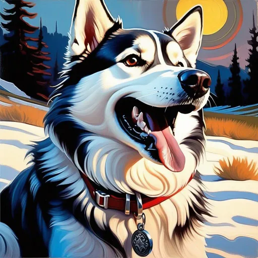 Prompt: Smile dog, husky, creepy, cartoony style, extremely detailed painting by Greg Rutkowski and by Henry Justice Ford and by Steve Henderson 