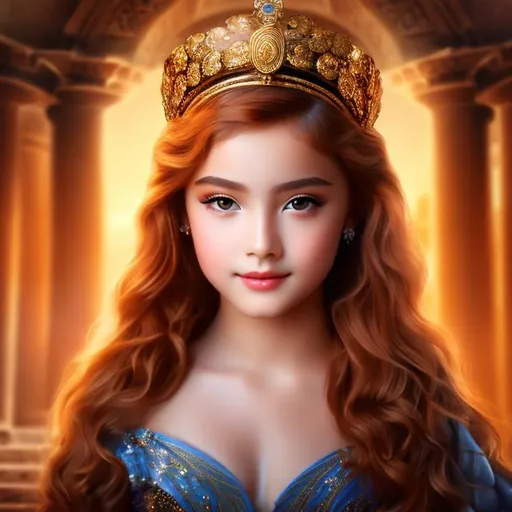 Prompt: portrait of young beautiful Athena (8 years old), (nude), (big breast), goddess, greek Myth, modern make up, red hair, HD.