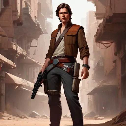 Prompt: Star Wars Character portrait, close up, dlsr, White male, brown hair, in street shirt, unbuttoned street shirt, dark utility jacket with lots of pockets and straps, padded jacket, utility cargo pants, utility belt, cargo pants with buckles and belt, pockets, Sci-fi, belt, Start Wars, futuristic, Star Wars art, high res, detailed, textured, dark color pallet, muted tones, minimal colors, straight lines and angles, belts and buckles and straps. Blaster pistol in hand, holster, high quality digital art, real lighting, Star Wars ascetic, Star Wars Design. 4k, ray tracing, volume lighting, padded jacket, jacket with exterior pockets, clean background
