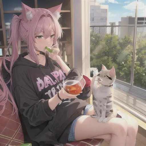 Prompt: cat drinking lean