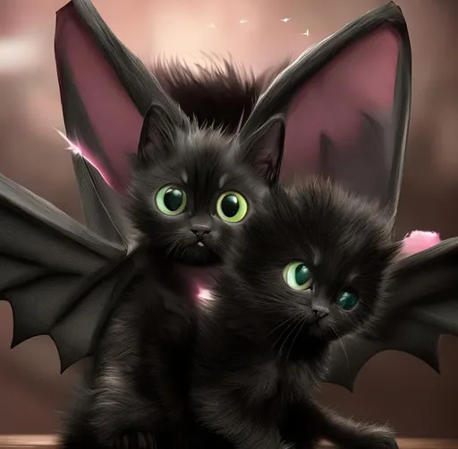 Prompt: 3D Digital Cute black kitten with bat wings 