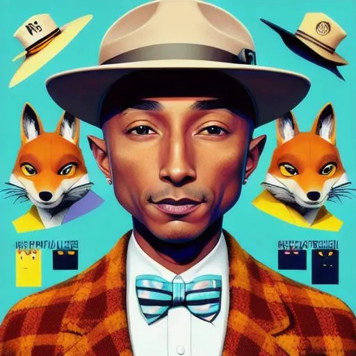 Prompt: Pharrell, in the style of Fantastic Mr. Fox by Wes Anderson,  An aesthetically pleasing, dynamic, energetic, lively, well-designed digital art, all geometrically correct, proportionate face, high detail, concept art, character art, detailed eyes, detailed lips, detailed nose, 