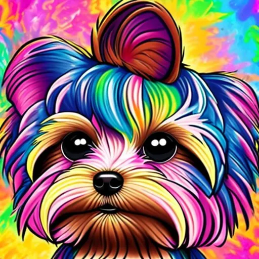 Prompt: Yorkie in the style of Lisa frank