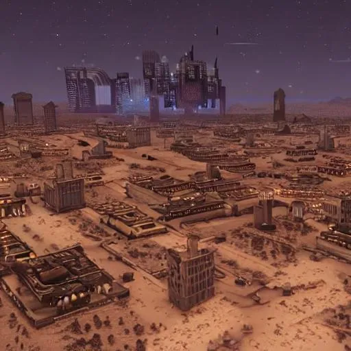 Prompt: a distroed city in the desert future new
vegas night

 
 