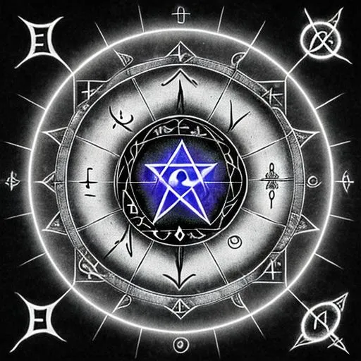 Prompt: magic disk of elemental symbols,  witchcraft runes in circle