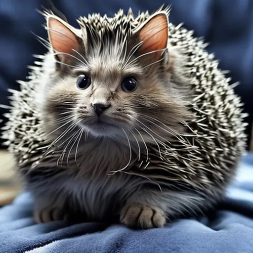 Prompt: A cat and hedgehog hybrid 