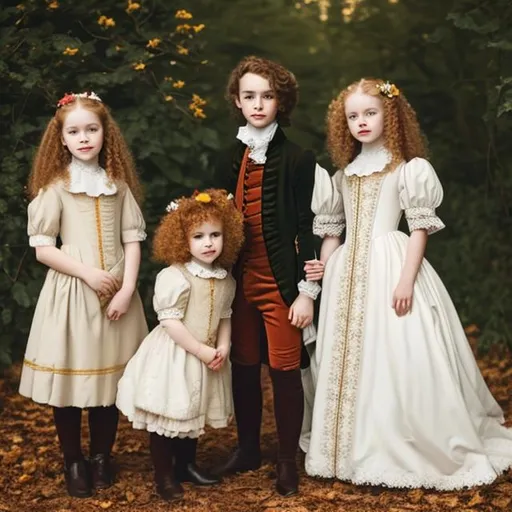 Prompt: Brown hair men with pale skin,and little girl, red curly hair,18th century aesthetic