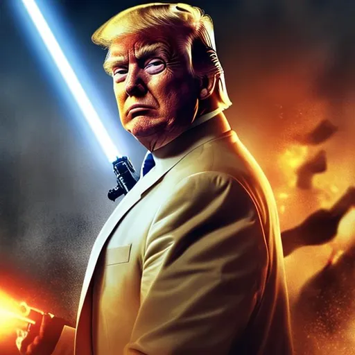 Prompt: Donald Trump, action movie post, with light saber