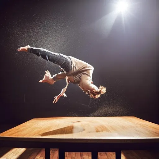 Prompt: Flipping a table after a great song has played