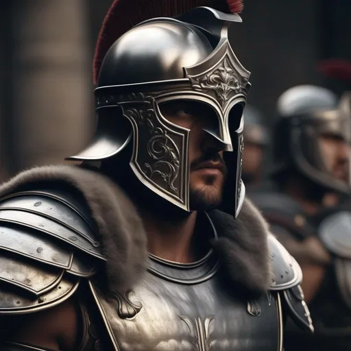 Prompt: centurion roman wearing iron mask, Black and gray platearmor with galea helmet of roman armor, Highly Detailed, Hyperrealistic, sharp focus, Professional, UHD, HDR, 8K, Render, electronic, dramatic, vivid, pressure, stress, nervous vibe, loud, tension, traumatic, dark, cataclysmic, violent, fighting, Epic, 

