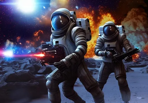 Prompt: spacemen vs aliens battle fire death explosions ice planet action extreme violence 