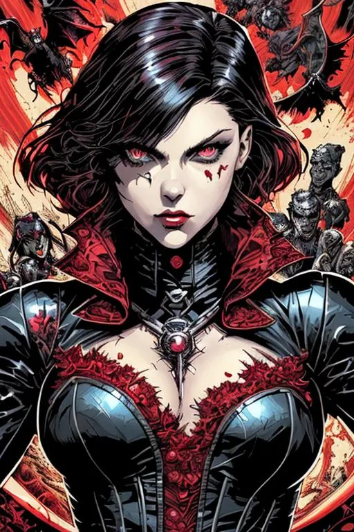 Prompt: Gorgeous Vampire aristocrat girl, Marvel, Super Villian, Julia Voth Camren Bicondova, By Dan Mumford, By James Gurney, By Russ Mills, vintage comic art, Gothic Noir, 8 bit, Pixel art, Borderlands: Oil splash!! Oil stained!!", intricate hyperdetailed fluid gouache illustration, fluid acrylic, Anime key visual 