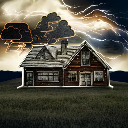 Prompt: House with a thunderstorm 