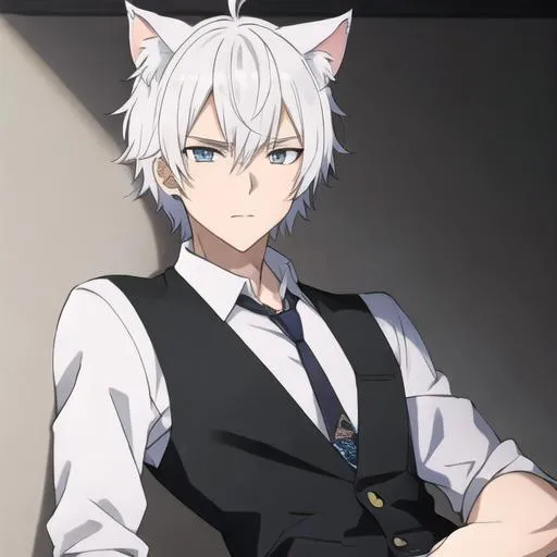 Prompt: Cat boy hybrid (male, short hair)