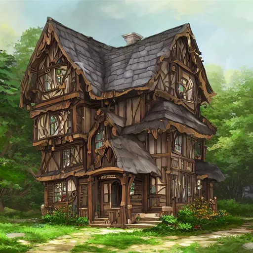 Prompt: beautiful ornated stuning cossy cottage in the wood
