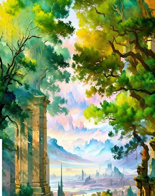 Prompt: Cinematic fantasy landscape in Gouache Style, Watercolor, Museum Epic Impressionist Maximalist Masterpiece, Thick Brush Strokes, Impasto Gouache, thick layers of gouache watercolors textured on Canvas, 8k Resolution, Matte Painting oil painting by James Gurney Abstract World