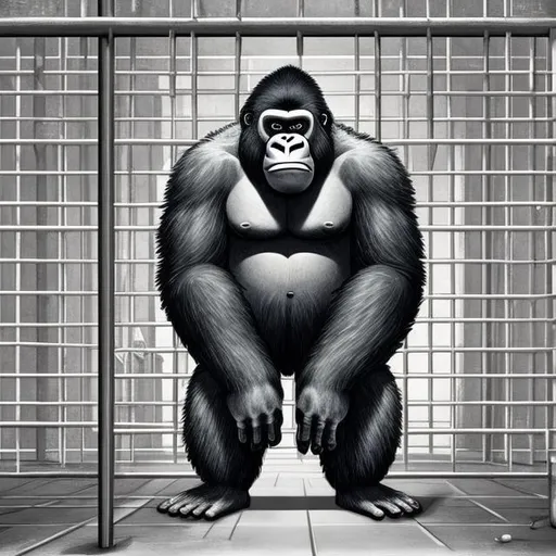 Prompt: gorilla in jail anime