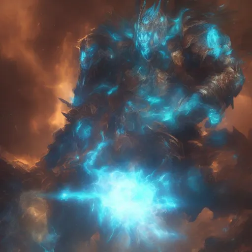Prompt: Realistic battle God with blue glow