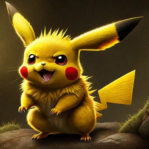 Prompt: super realistic, Pikachu is a dark yellow, bipedal Pokémon with a very thin body. It has red eyes, a wide mouth that is usually curled into a sinister grin, and pointed ears. On its back are numerous spikes and it has smaller spikes on top of its head similar to tufty fur. Its arms and legs are short with three digits on both its hands and feet. It also has a stubby tail.