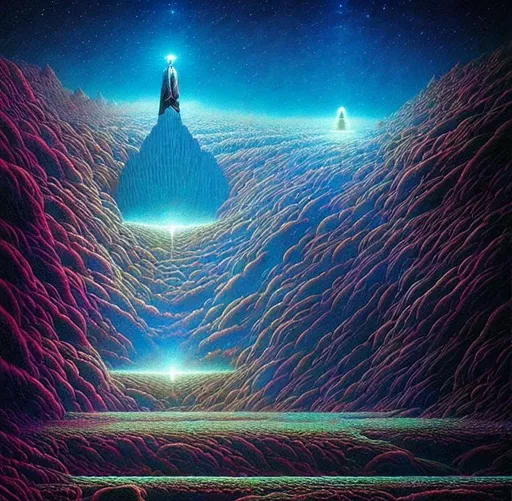 Prompt: Cosmic holographic astral cosmic illustration mixed media by Dan Mumford Greg Rutkowski Zdzisław Beksiński detailed dramatic atmospheric maximalist digital matte painting galactic space