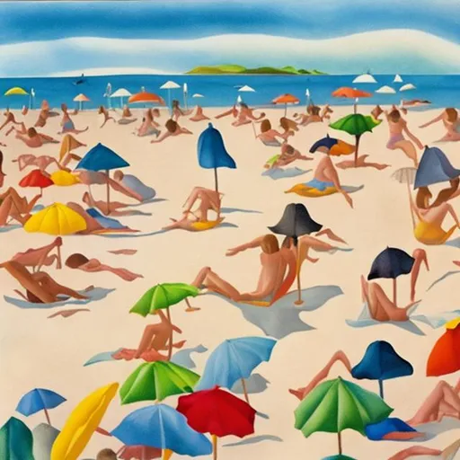 Prompt: crowded summer beach  in the style of o'keeffe


