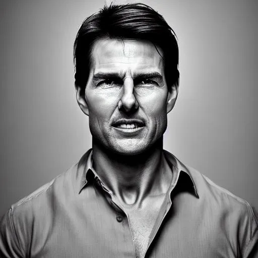 Prompt: photo realistic portrait of {tom cruise}, centered in frame, facing camera, symmetrical face, ideal human, 85mm lens,f8, photography, ultra details, natural light, light background, photo, Studio lighting