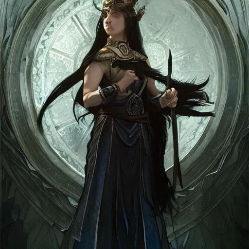 Prompt: portrait of a female cleric elf with black  hair casting a sacred ice  spell, d & d, fantasy, intricate, elegant, highly detailed, digital painting, artstation, concept art, matte, sharp focus, illustration, art by greg rutkowski and alphonse mucha