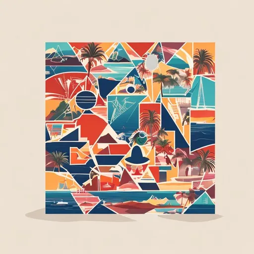 Prompt: Beach, geometric, flat design, tourist, american, summer, pattern