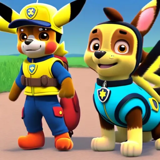 Prompt: paw patrol with pikachu