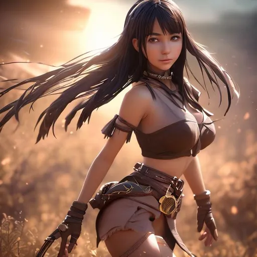 Prompt: 4k high resolution cgi anime western, full body picture, petite indigenous female, 30 year old, pretty face, full figure