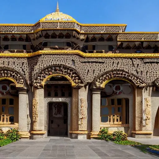 Prompt: baroque inspired Congolese architecture with precolonial congolese art inspiration and Congolese minerals, volumetric natural light, ultra realistic, vray,  hd