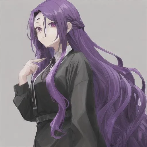 girl, Korean, long wavy dark hair dyed purple on the... | OpenArt