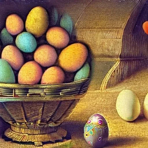Prompt: Easter bunny, Easter eggs, Leonardo da Vinci