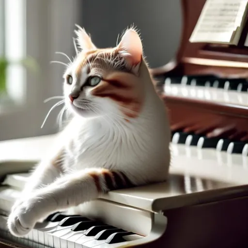 Prompt: Cat sitting on a piano