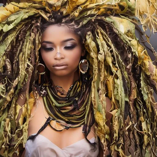 Prompt: Portrait of a beautiful black woman wearing dreads and a black leather jacket 