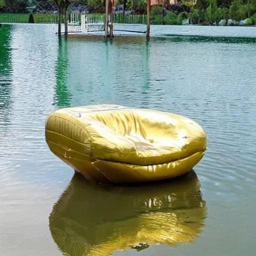 Prompt: Golden throne chair floating on water

