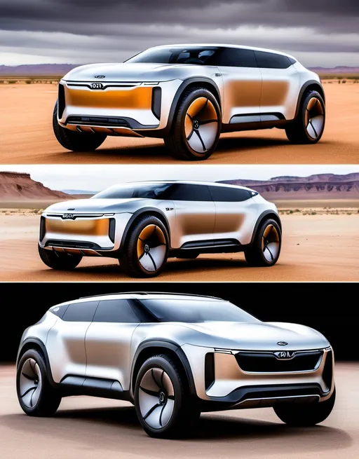 Prompt: a futuristic SUV that is based on a Kia EV9 and airstream trailer its also made for racing and can go up to 200mph but maintains the suv look