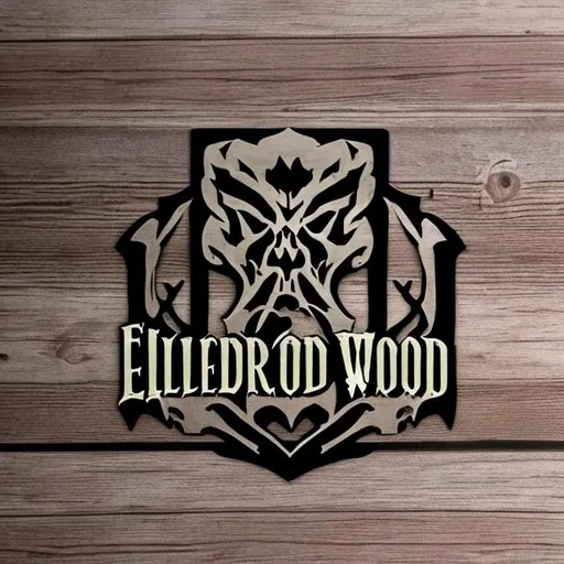 Prompt: Elderwood Customs: Precision Trim Carpentry, Spooky forest, simple, purple, black, Company logo,