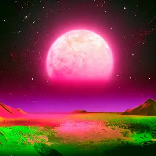 Prompt: pink planet fantasy atmosphere