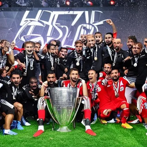 Beşiktaş football team lifting champions league trophy | OpenArt