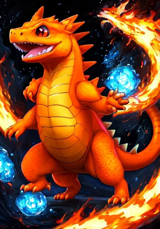 Prompt: UHD, , 8k,  oil painting, Anime,  Very detailed, zoomed out view of character, HD, High Quality, Anime, Pokemon, Pack of Charmander, dragon-like, Charmander is a small bipedal, reptilian Pokémon with a primarily orange body and blue eyes. Their underside from the chest down and the soles of their feet are cream-colored. they has two small fangs visible in their upper jaw and two smaller fangs in their lower jaw. A fire burns at the tip of this Pokémon's slender tail and has blazed there since Charmander's birth. The flame can be used as an indication of Charmander's health and mood, burning brightly when the Pokémon is strong, weakly when they is exhausted, wavering when they is happy, and blazing when they is enraged. It is said that Charmander would die if their flame were to go out. However, if the Pokémon is healthy, the flame will continue to burn even if they get a bit wet and is said to steam in the rain.

Charmander can be found in hot, mountainous areas. However, it is found far more often in the ownership of Trainers. As shown in Pokémon Snap and New Pokémon Snap, Charmander exhibits pack behavior, calling others of its species if it finds food, and watching the flames on each other's tails to ensure they don't go out.

Pokémon by Frank Frazetta