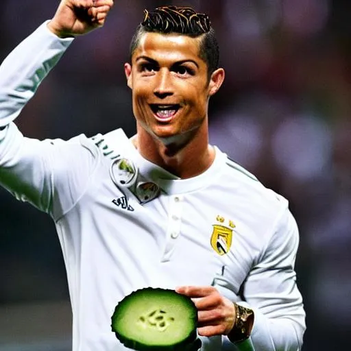 Prompt: Cristiano Ronaldo next to a cucumber smoking
