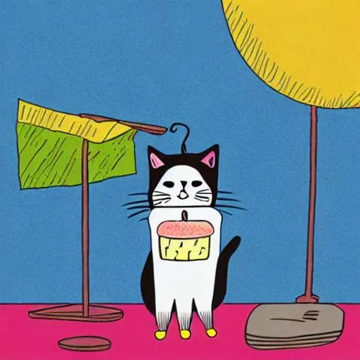 Prompt: Cartoon cat with a ice cream