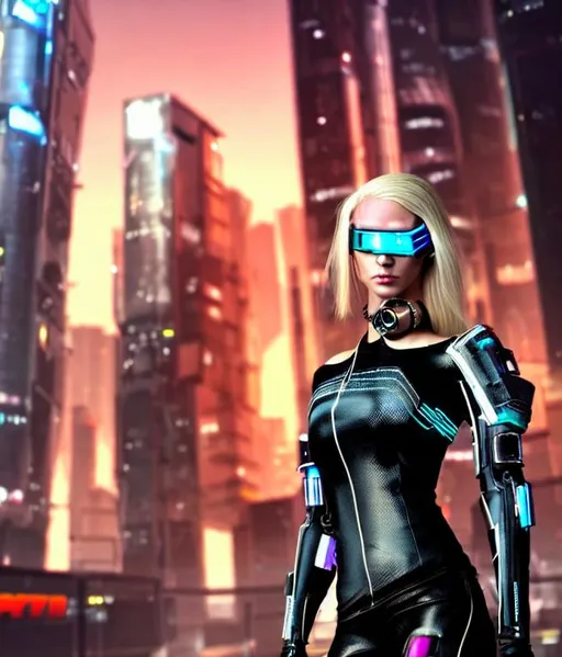 blonde cyberpunk girl in a futuristic city | OpenArt